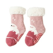 TFEOQRY Children's Christmas Socks Winter New Thermal and Thickened Coral Velvet Baby Socks Slip Adhesive Socks Pink